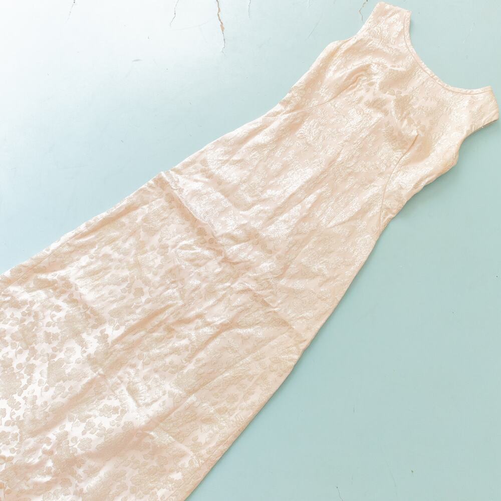 Emma Domb Vintage 60s Blush Floor Length Sleeveless Bateau Neck Formal Gown